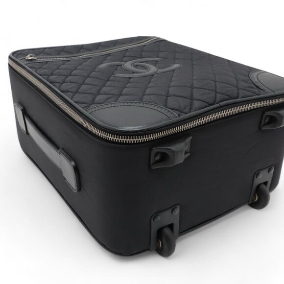 CHANEL CC Quilted Nylon Luggage Carry-on Trolley Wheels Travel Bag Baggage Tote - Picture 10 of 16